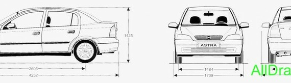 Opel Astra Sedan - drawings (drawings) of the car